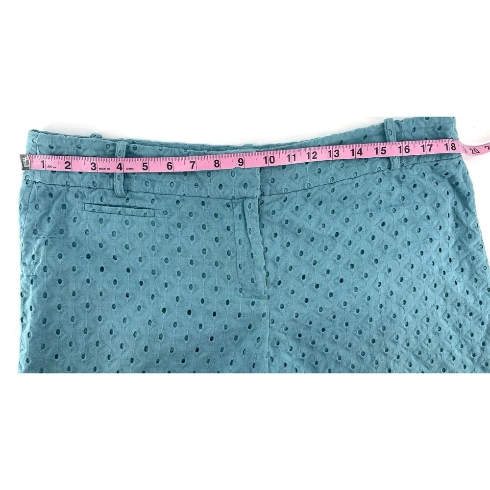 LOFT Riviera Shorts Women’s 12 Teal Eyelet Embroidery Cotton Lined Summer Chic
